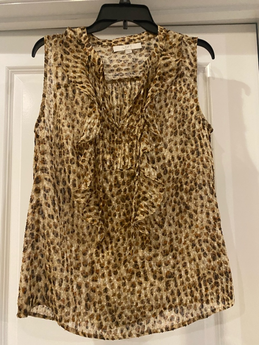 LOFT Leopard Print Ruffle Sleeveless Top - Brown/Tan